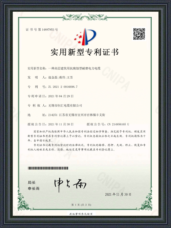 Brugsmodelpatentcertifikat